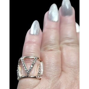 Rosy Gold Tone Fashion Ring with Cubic Zirconias Size 6 - 6.5